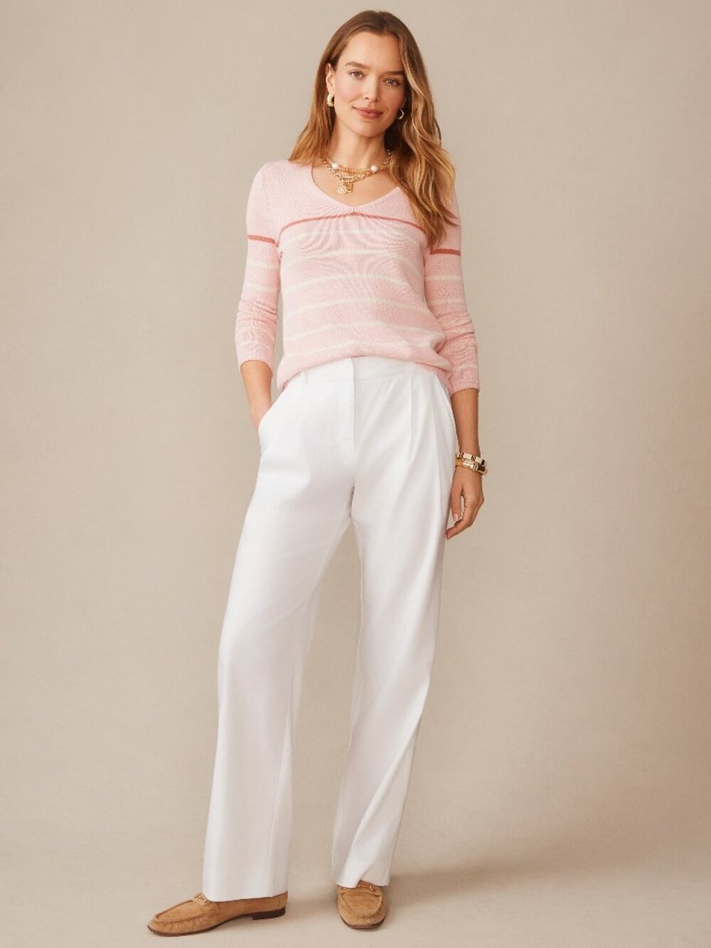 J McLaughlin Ramona Linen Blend Sweater in Stripe - Pink/White NEW